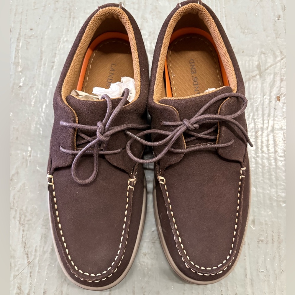 NEW Lands' End Men’s Sz 8D Dark Brown Suede Mock Toe Boat Shoes Lace Up 8
